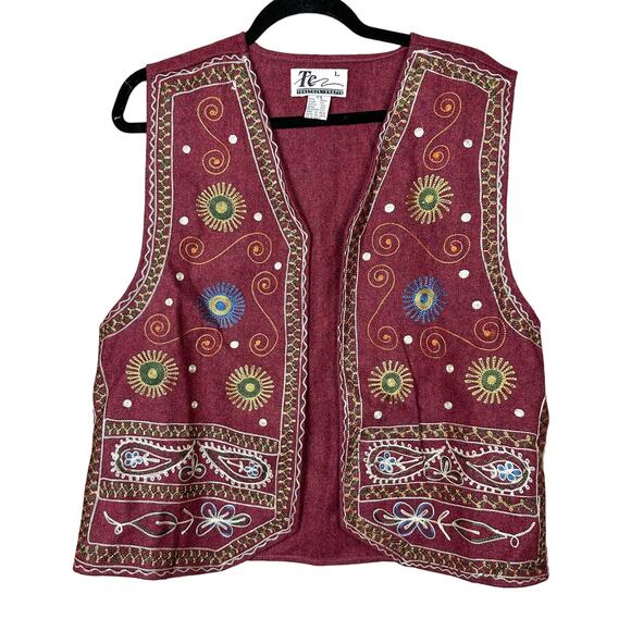 Together Crafts Jackets & Blazers - Vintage Embroidered Wool Vest Burgundy Size Large